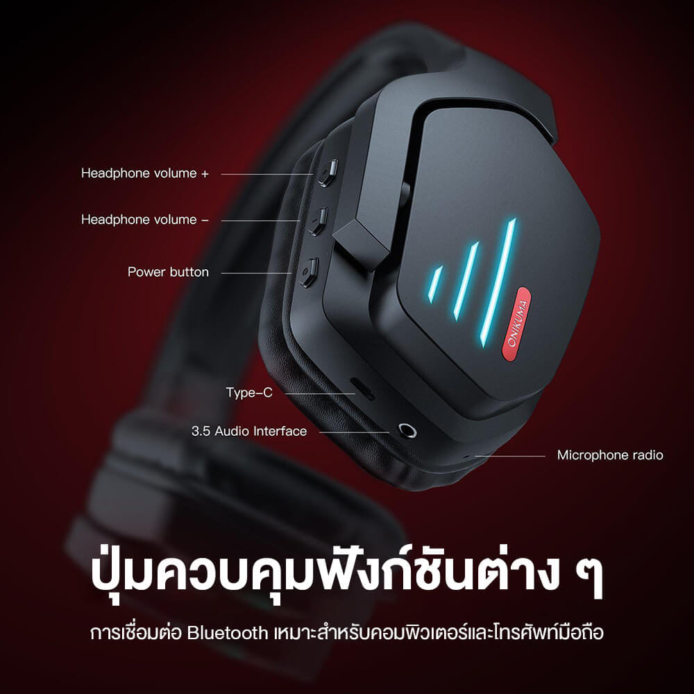 หูฟังเกมมิ่งไร้สาย ONIKUMA B60 - สีดำ_5